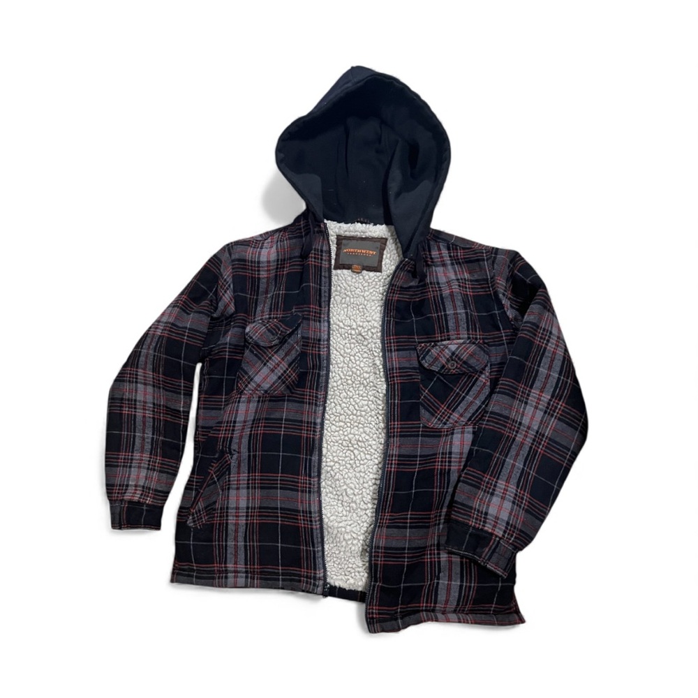 Plaid Hooded Men’s Shirt - Black and Red